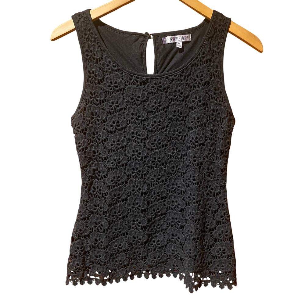 Jennifer Lopez XS Black Sleeveless Crochet Blouse Event Whimsygoth Minimalist